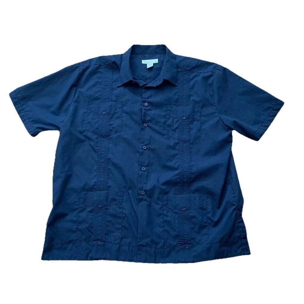 Mojito Shirt Mens 2XL 4-Pocket Button Down Short Sleeve Navy Blue